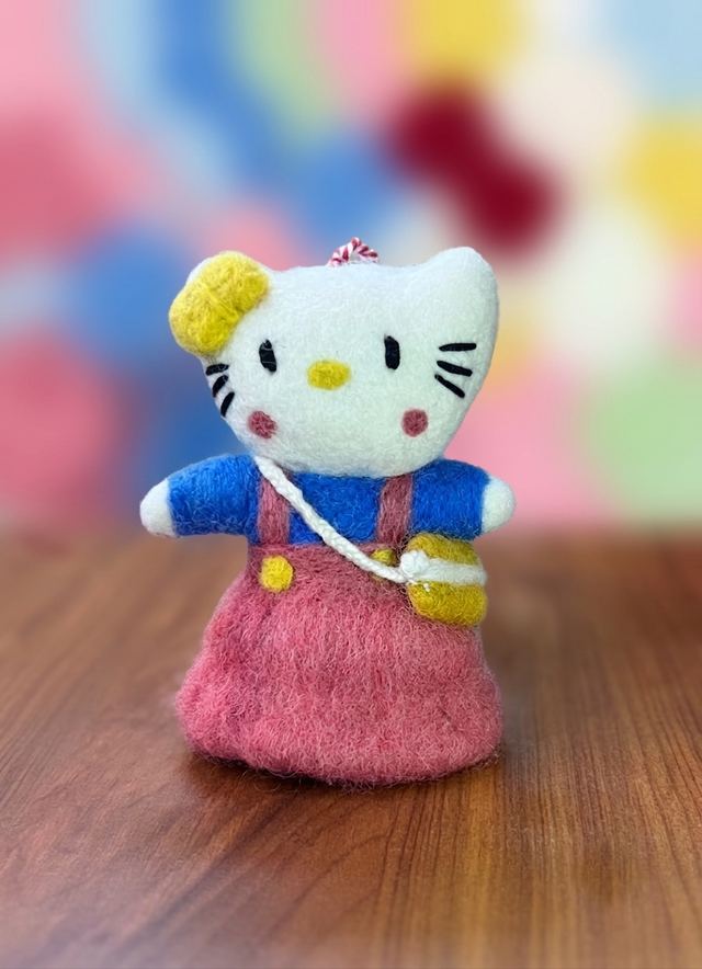 Felt kitty doll in a pink dress